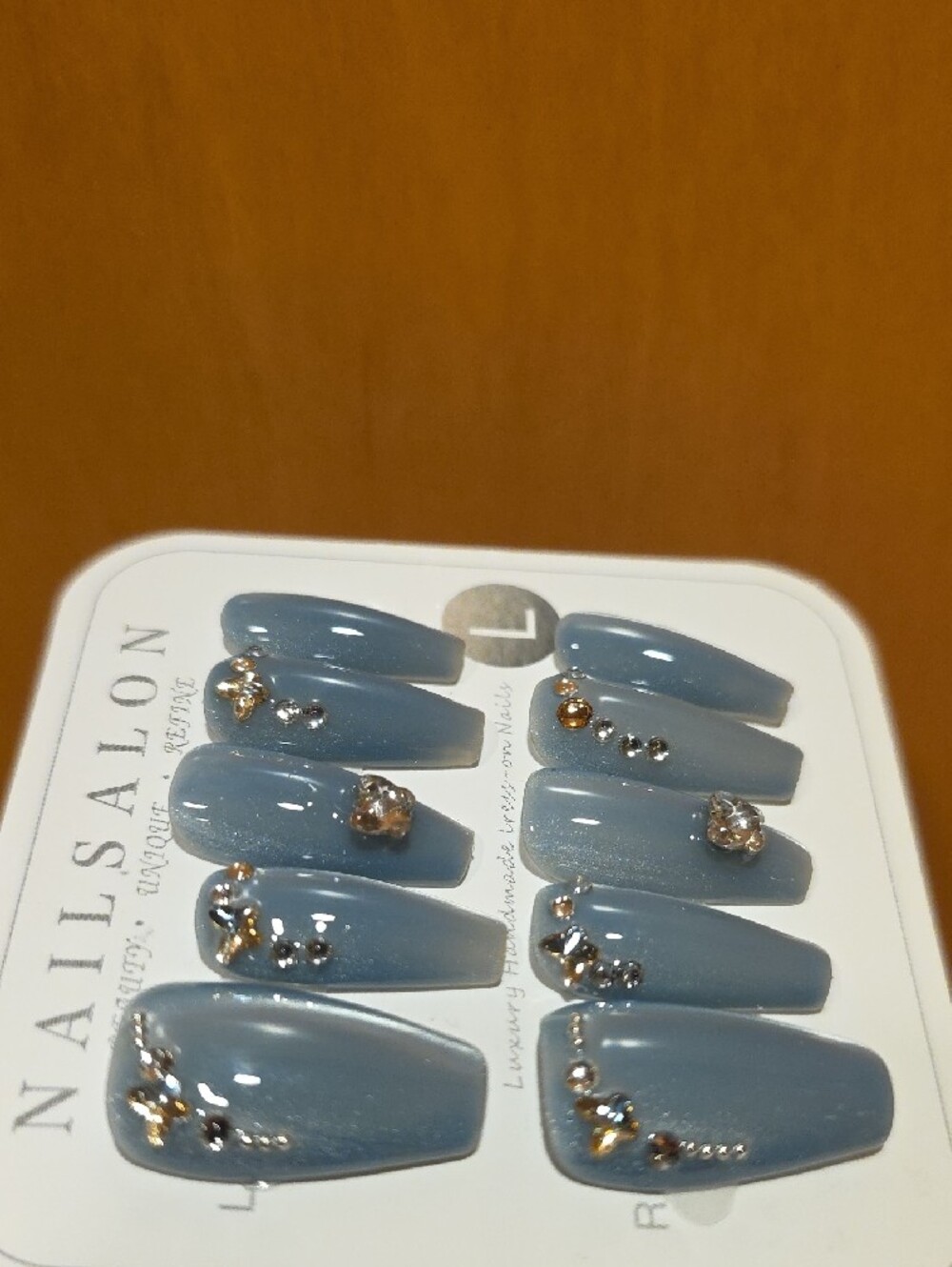 Handmade Blue Rhinestone Press-On Nail Set - Picture 2 of 7